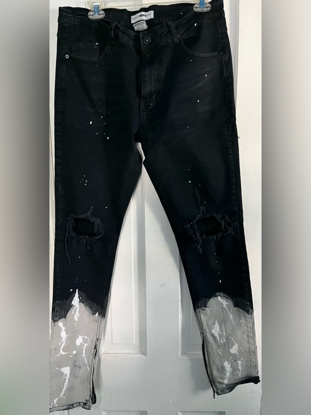 Black Ripped Paint-Detail Men’s Jeans